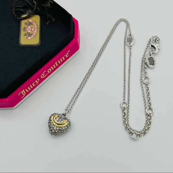 NWT JUICY COUTURE N-PAVE HEART WISH NECKLACE SILVER YJRU3434 - Picture 1 of 5